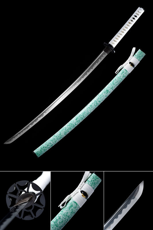 Hand Forged High Carbon Steel Katana Green Scabbard Iron Tsuba