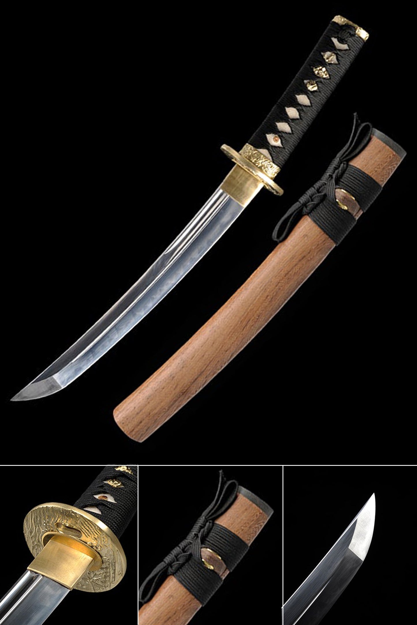 Rosewood Scabbard Short Katana: Hand-Forged, Real Hamon, Full Tang