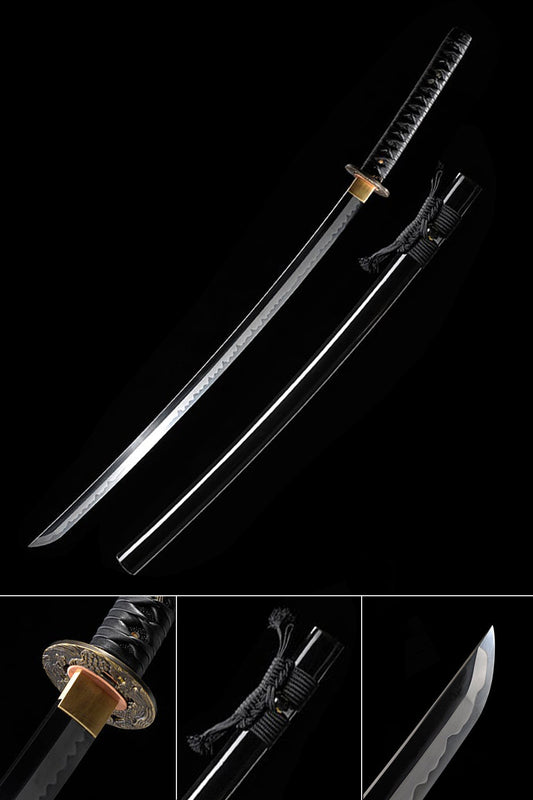 Hand Forged Carbon Steel Katana- Clay-Tempered Tsume Leather Swrap