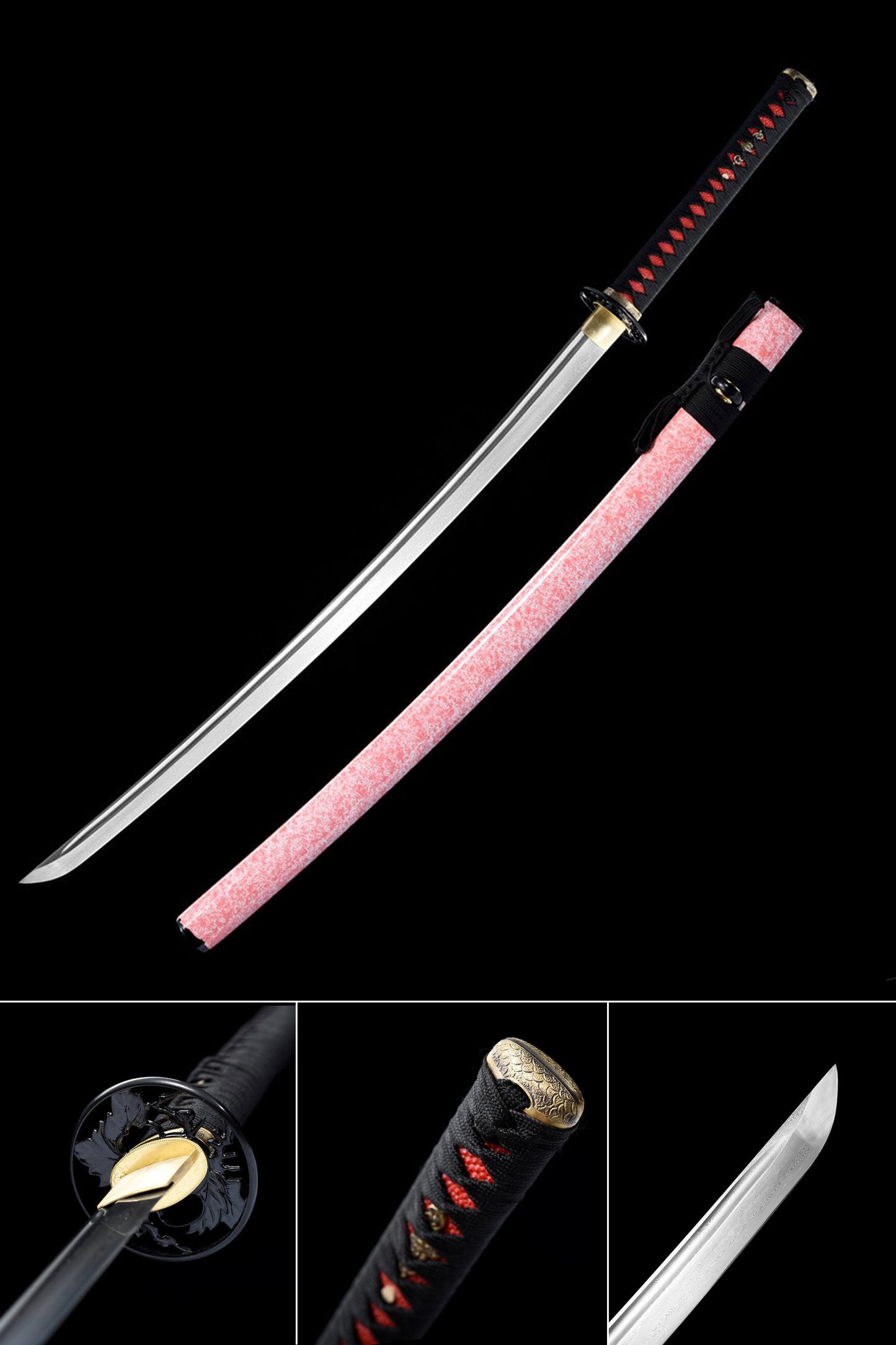 Hand-Forged Folded Steel Katana with Classic Pink Scabbard