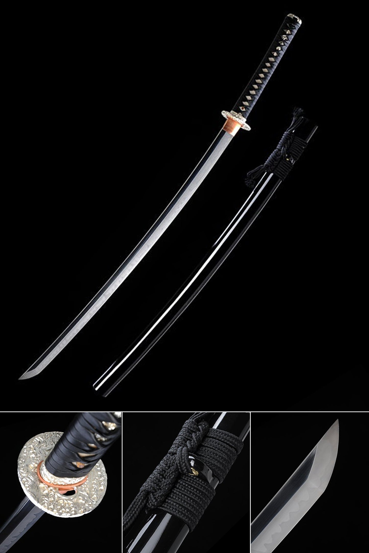 High Carbon Steel Katana Clay Tempered Silvery Wave Tsuba Katana