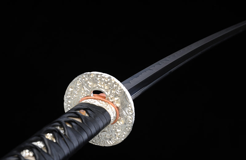 High Carbon Steel Katana Clay Tempered Silvery Wave Tsuba Katana