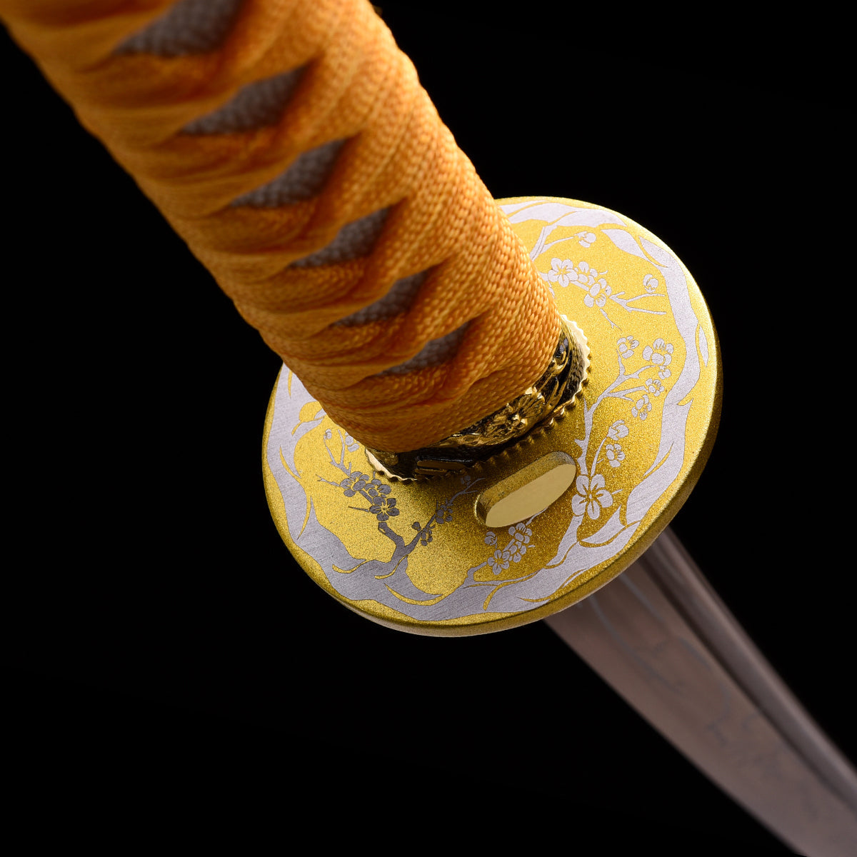 Hand-Forged Yellow Katana with Golden Engraved Iron Tsuba