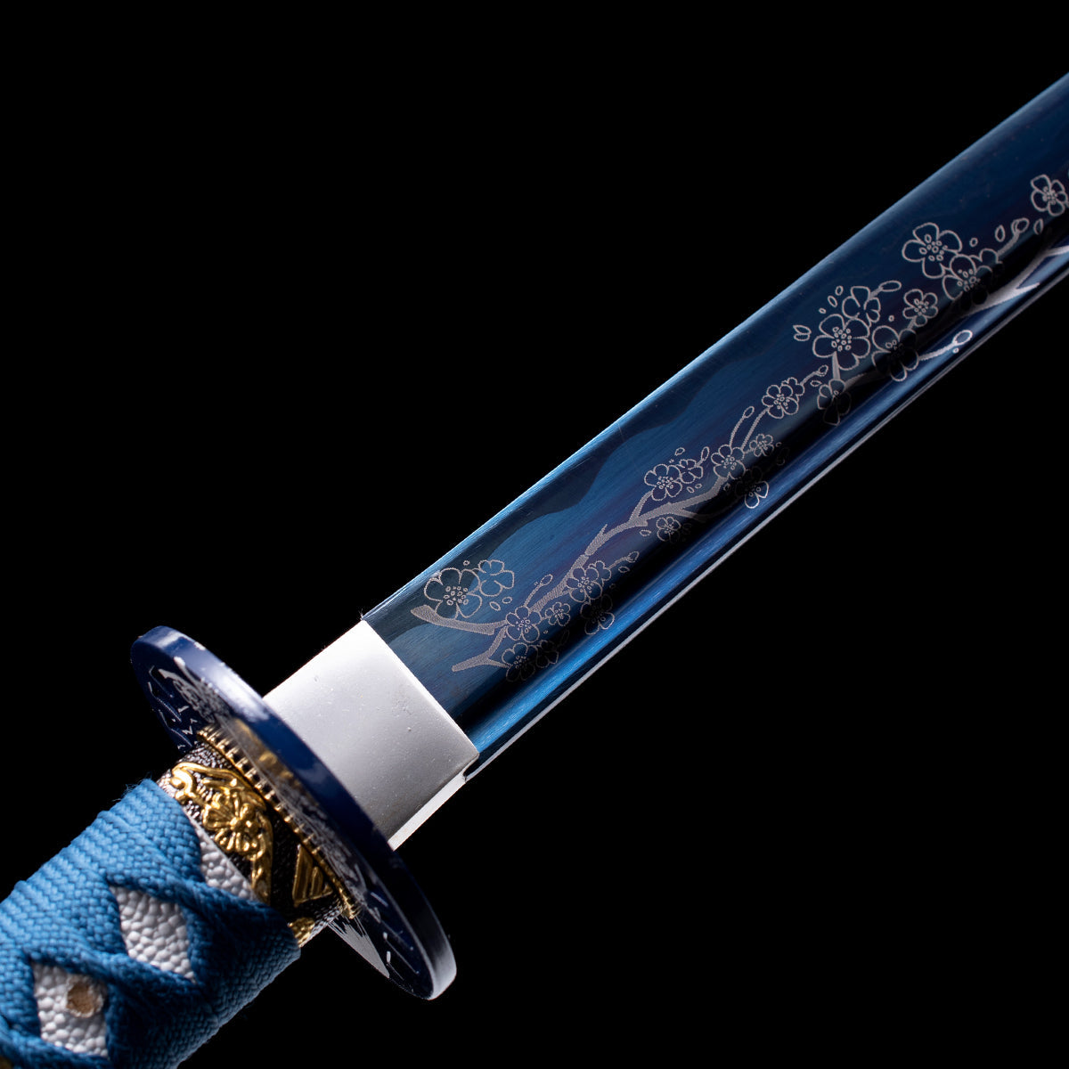 Hand Forged  Blue Katana with Engraving Style Blue Scabbard