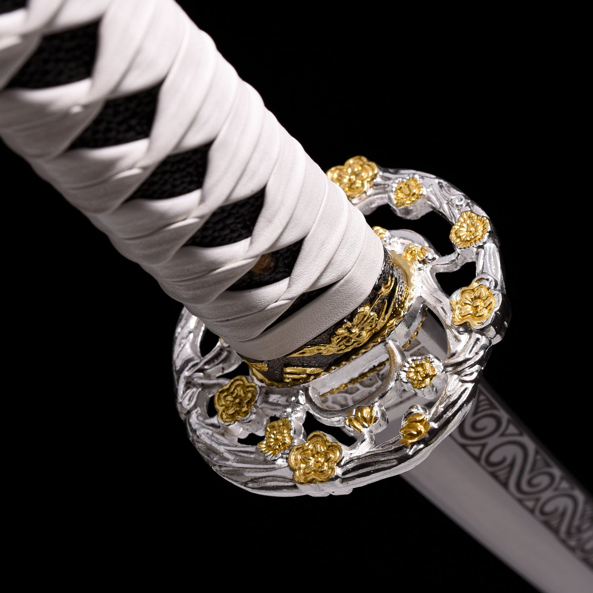 Hand Forged White Katana,Manganese Steel Engraving White Scabbard