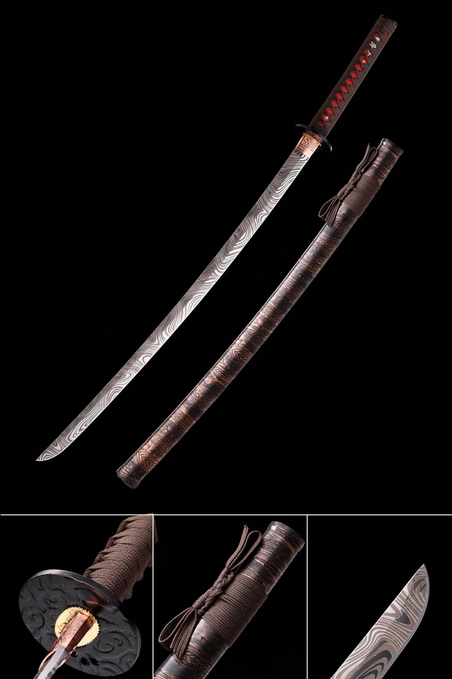 Hand Forged Manganese Steel Engraving Pattern Brown Katana