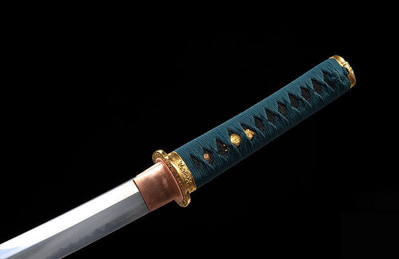 Hand Forged Wakizashi 1095 Steel Clay-Tempered Blue Handle