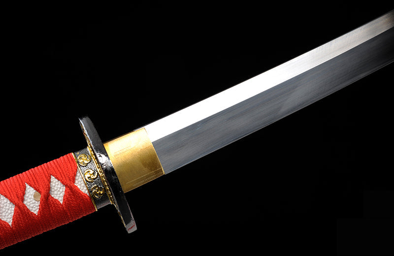 High-Carbon Steel Red Katana with Full Tang & Red Scabbard