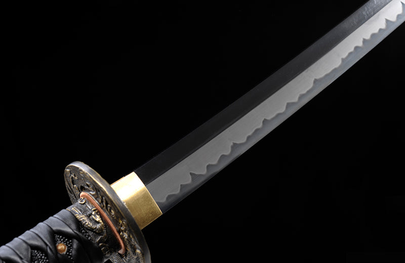 Hand Forged Carbon Steel Katana- Clay-Tempered Tsume Leather Swrap