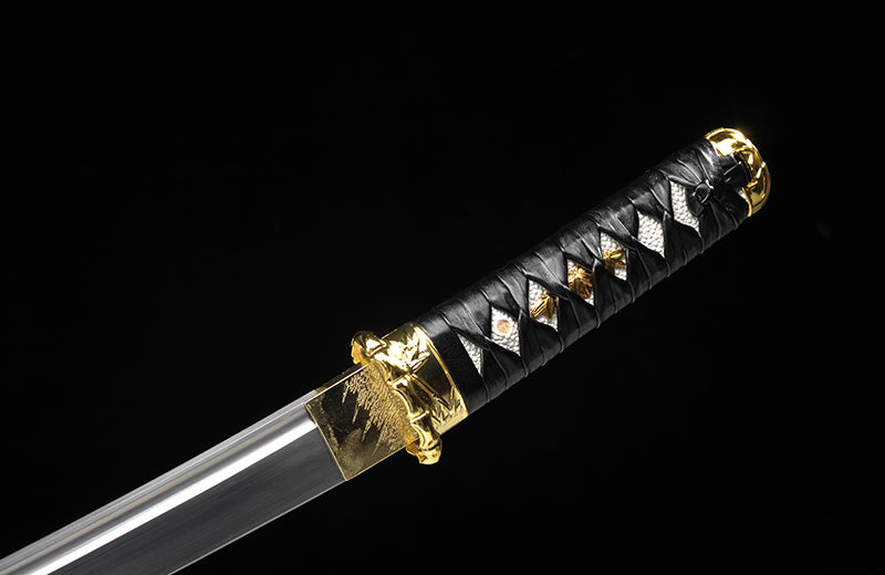 Hand Forged Short Size Katana,High Carbon Steel Golden Bamboo