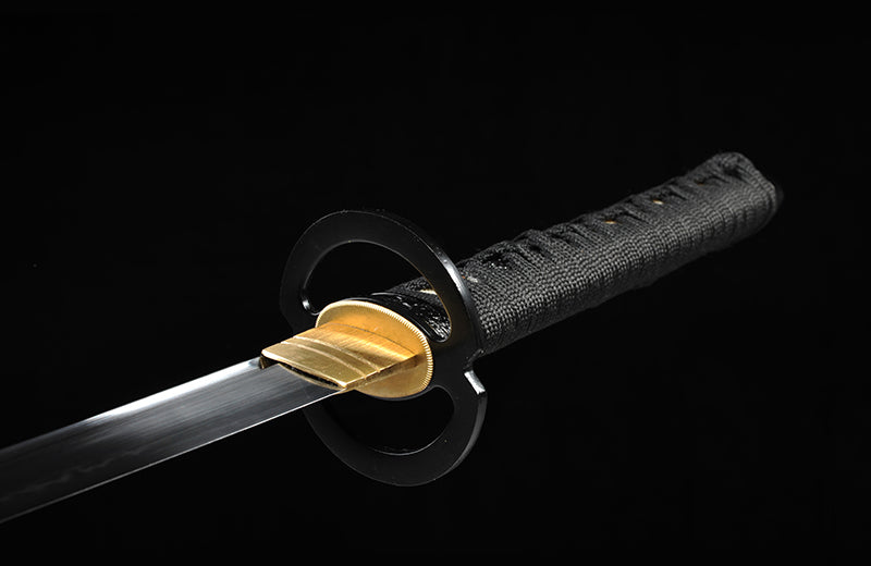 Hand Forged Wakizashi,Katana Clay Tempered With Black Scabbard