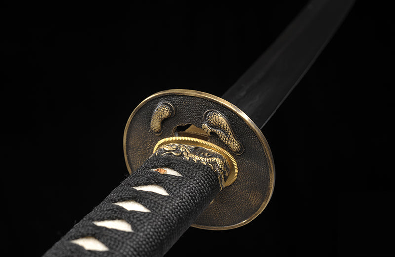 Fully Hand Forged Real Katana,Folded Steel Katana Brass Tsuba Black