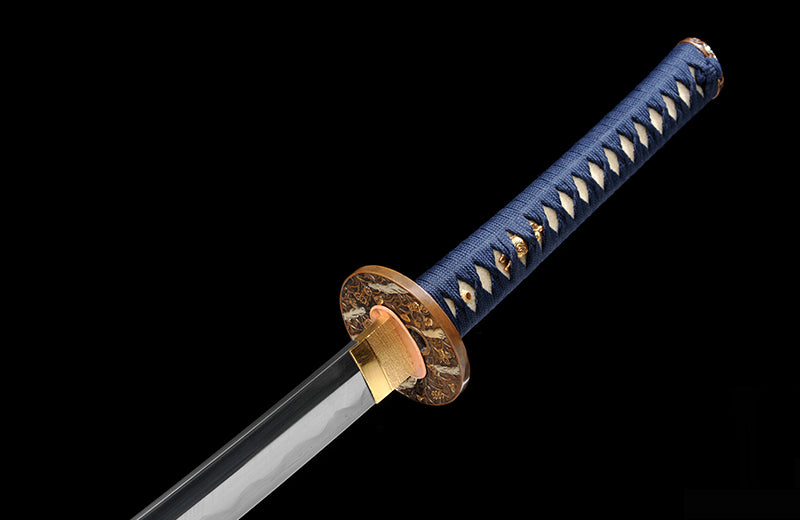 Clay-Tempered Steel Katana: Blue Handle & Black Scabbard