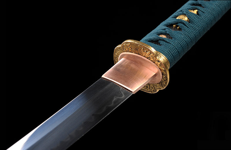 Hand Forged Wakizashi 1095 Steel Clay-Tempered Blue Handle