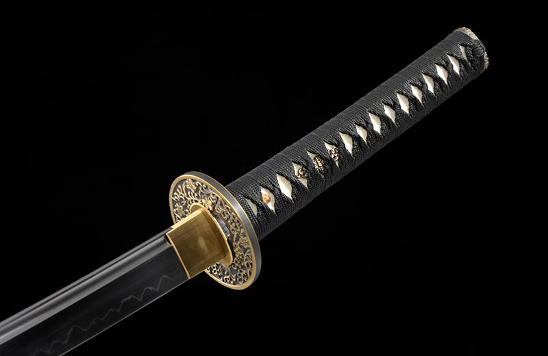 Hand-Forged Full Tang Black Katana with Real Hamon, Clay Tempered