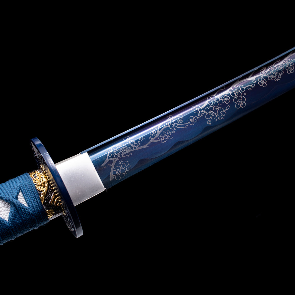 Hand Forged  Blue Katana with Engraving Style Blue Scabbard