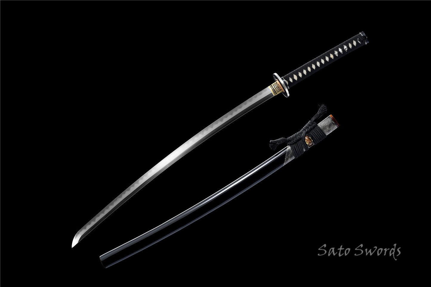 Hand Forged Katana Folded Steel Real Hamon Black Scabbard