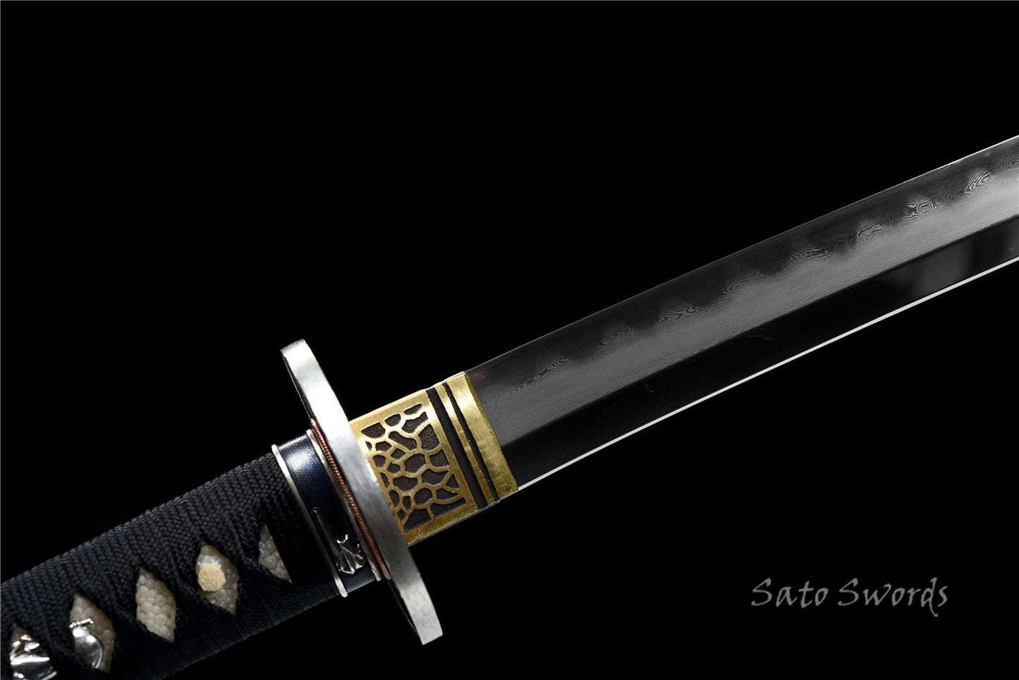 Hand Forged Katana Folded Steel Real Hamon Black Scabbard