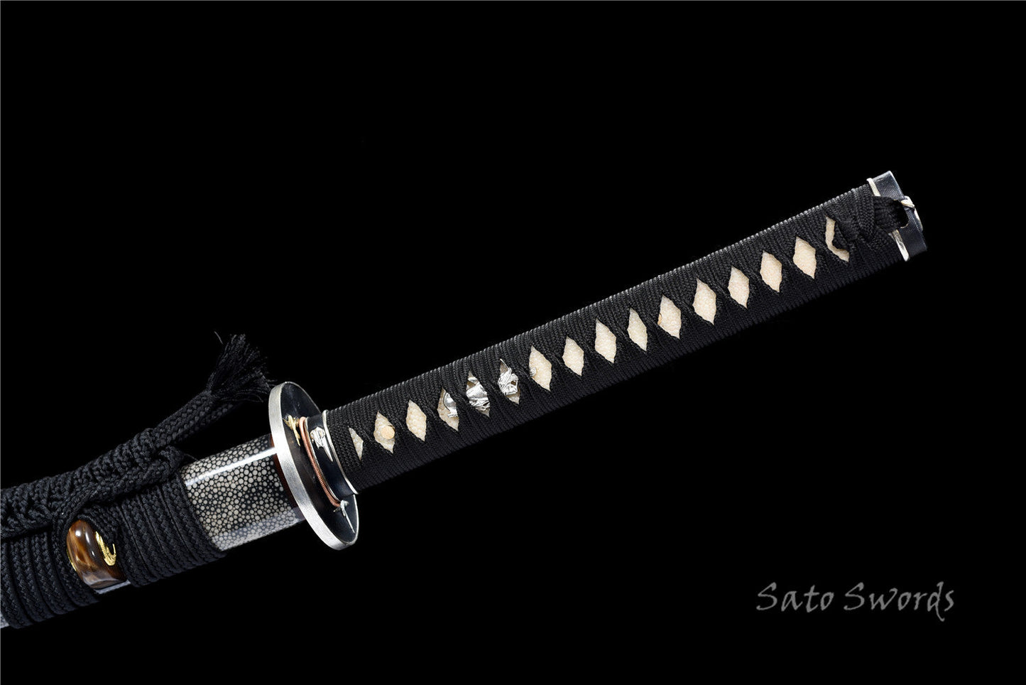 Hand Forged Katana Folded Steel Real Hamon Black Scabbard