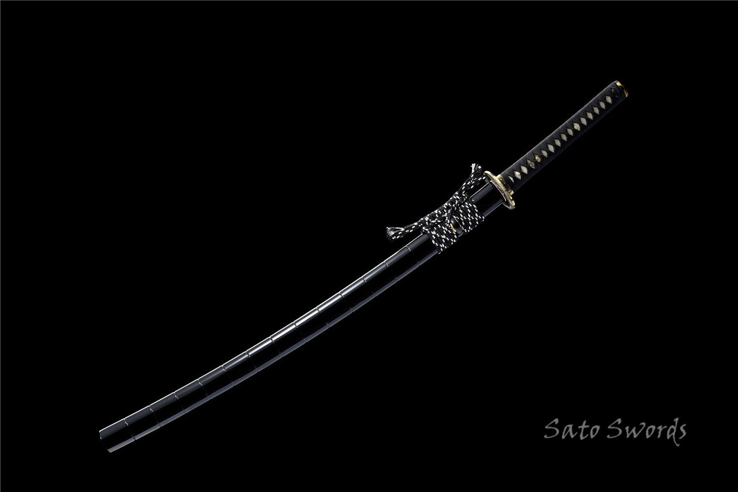 Hand-Forged Folded Damask Katana with Polished Black Scabbard