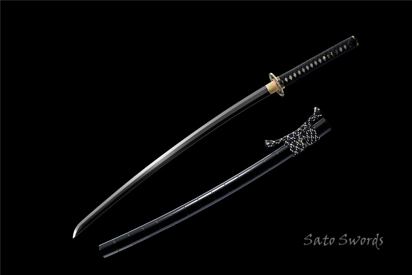 Hand-Forged Folded Damask Katana with Polished Black Scabbard