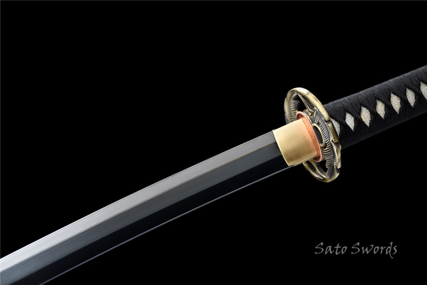 Hand-Forged Folded Damask Katana with Polished Black Scabbard