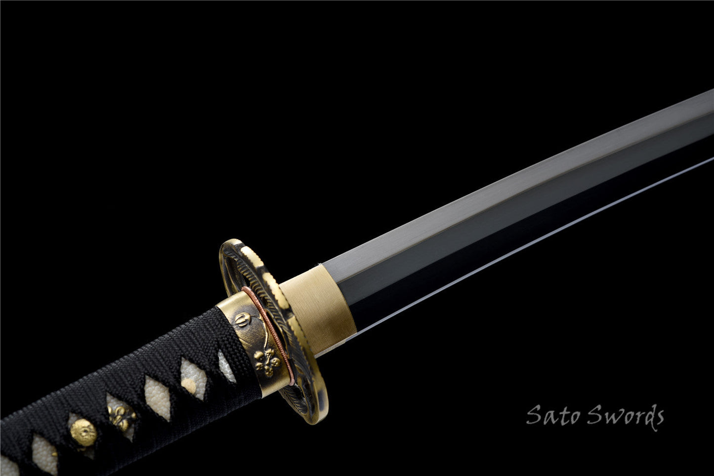 Hand-Forged Folded Damask Katana with Polished Black Scabbard