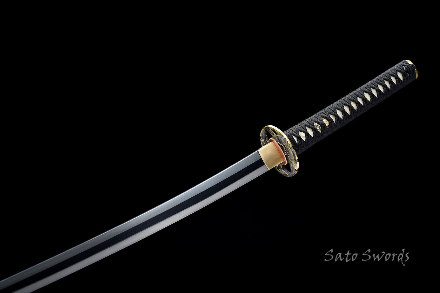 Hand-Forged Folded Damask Katana with Polished Black Scabbard