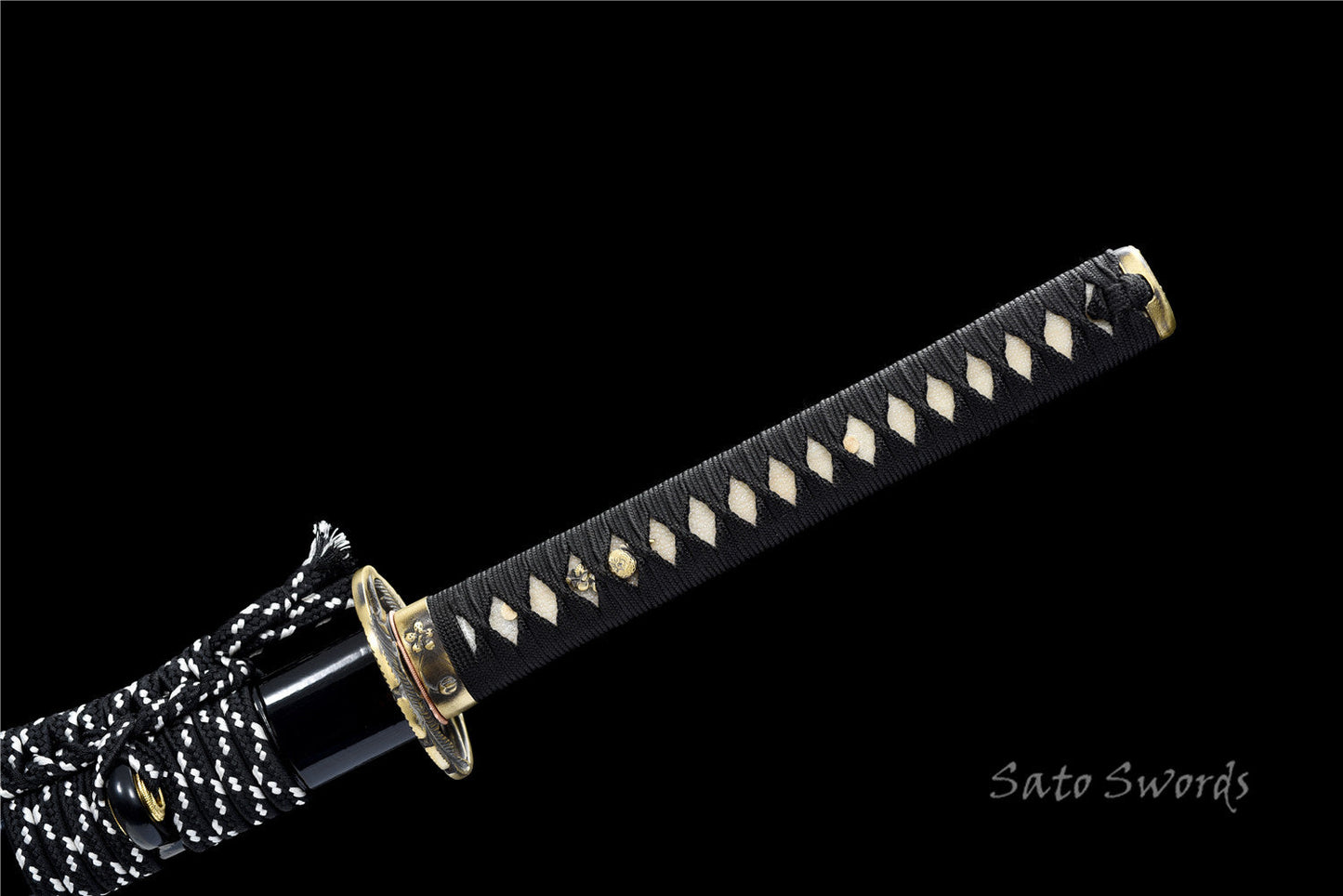 Hand-Forged Folded Damask Katana with Polished Black Scabbard