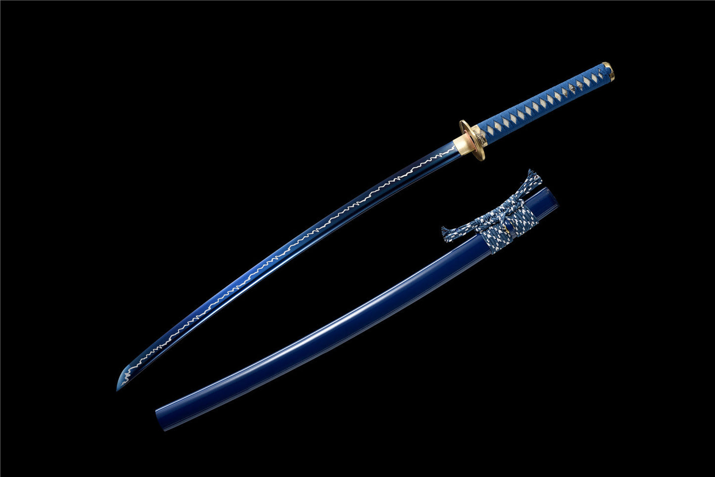 Lightnings Hand Forged Blue Katana Full Tang Blue Scabbard