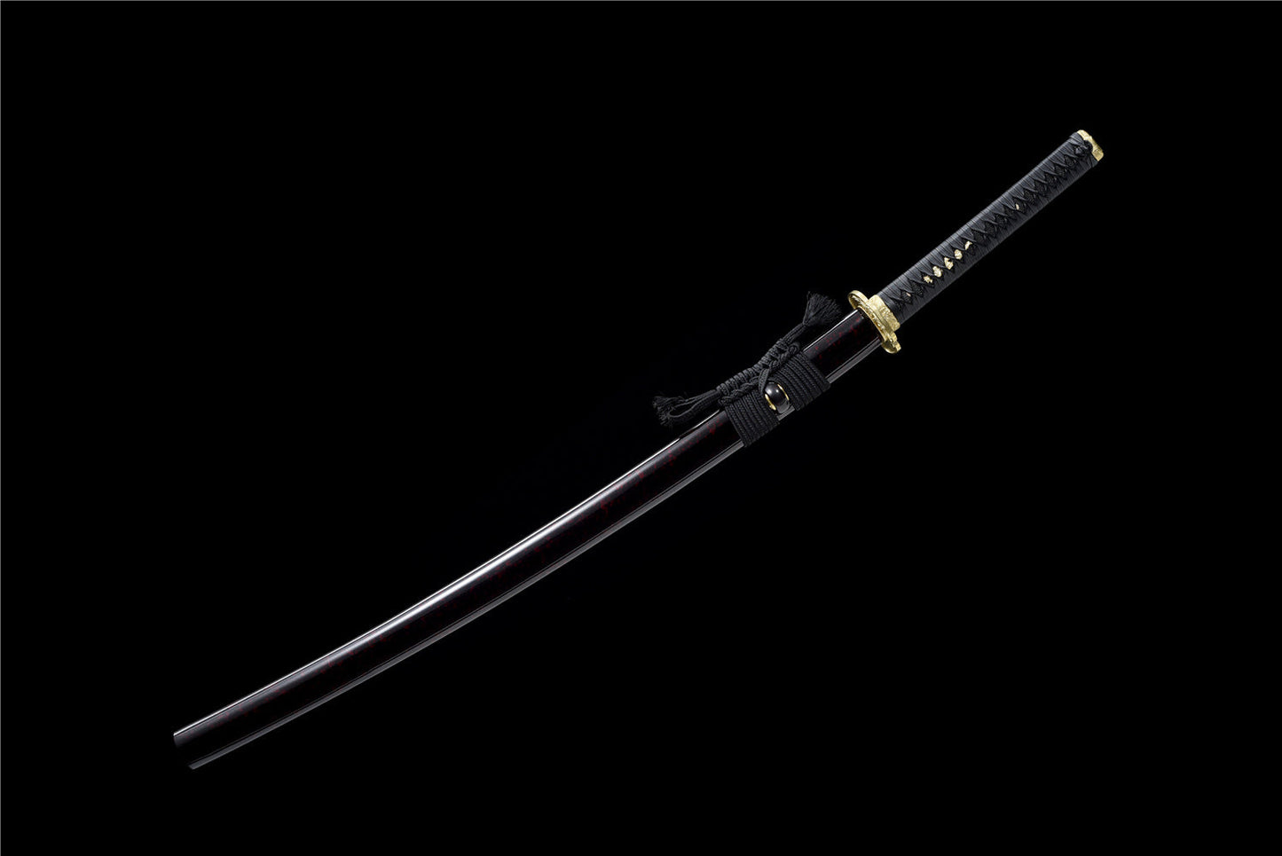 Hand-Forged Classic Red Katana with Leather Ito & Brass Tsuba