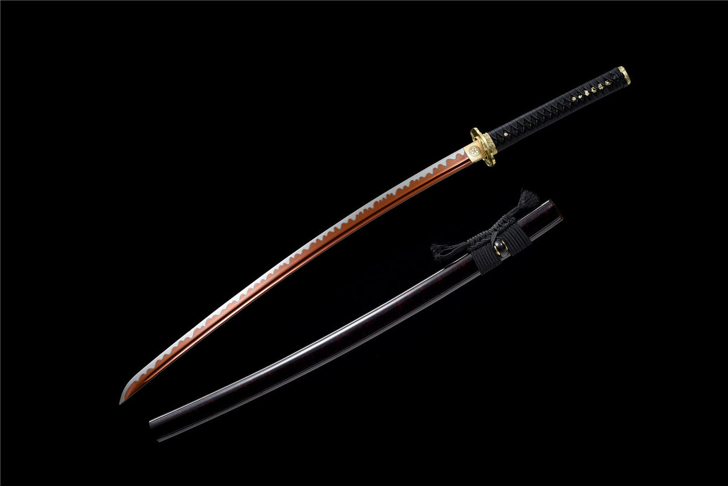 Hand-Forged Classic Red Katana with Leather Ito & Brass Tsuba