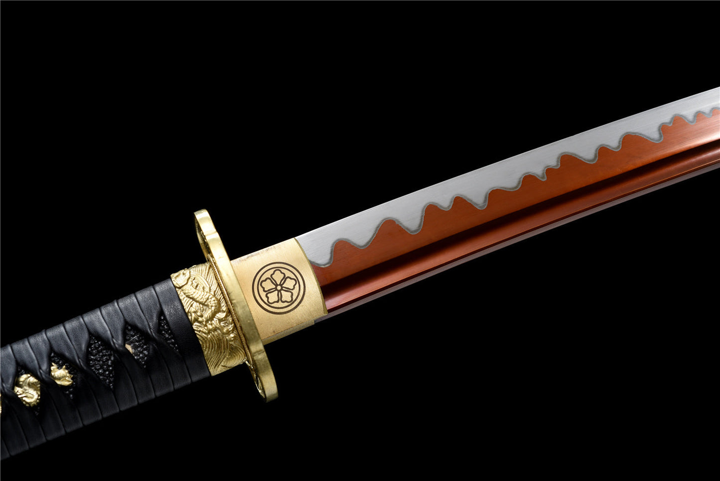 Hand-Forged Classic Red Katana with Leather Ito & Brass Tsuba