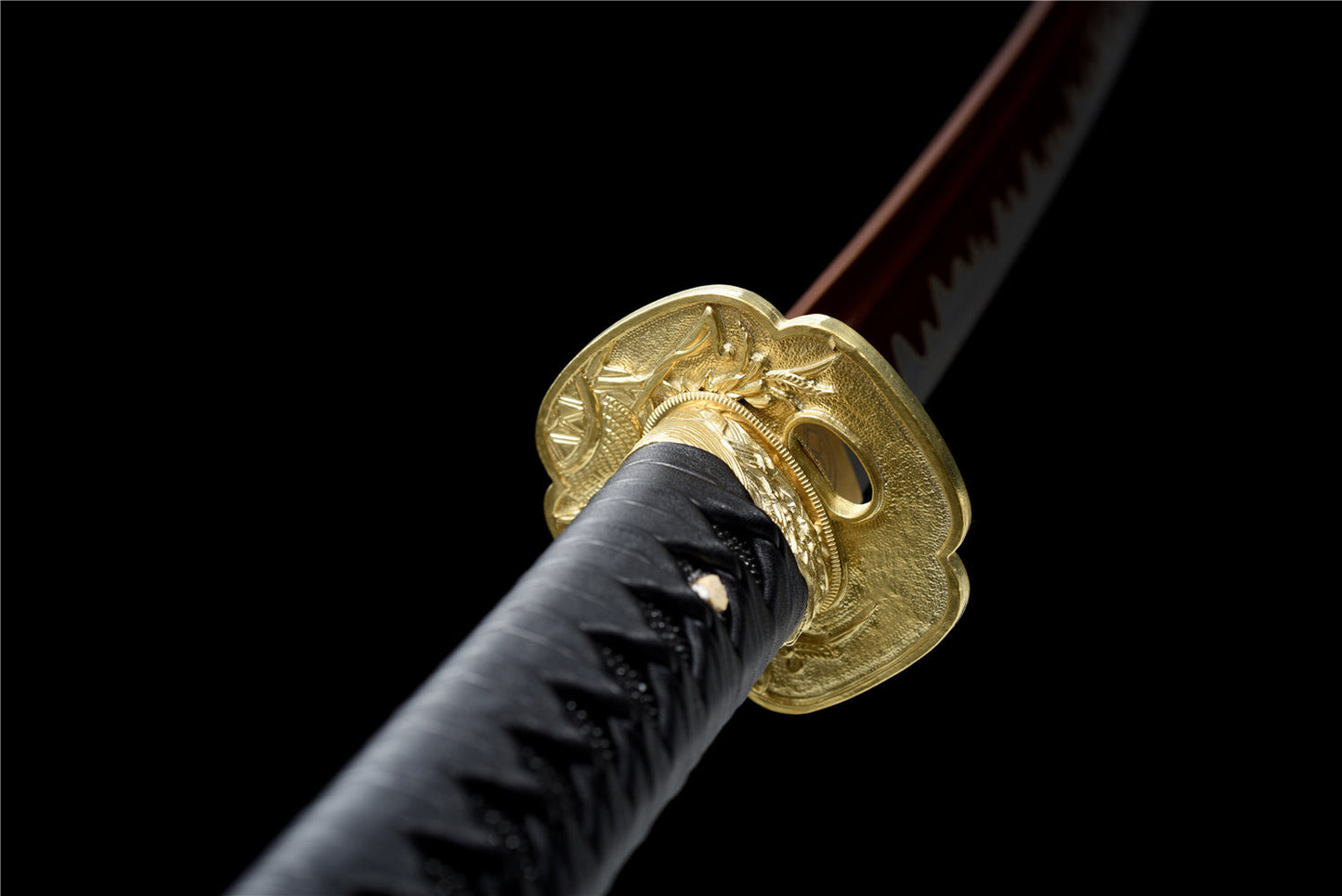 Hand-Forged Classic Red Katana with Leather Ito & Brass Tsuba