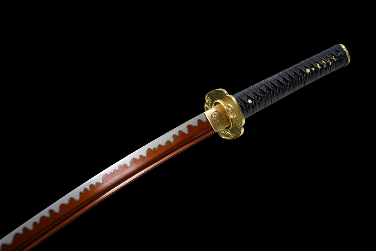 Hand-Forged Classic Red Katana with Leather Ito & Brass Tsuba