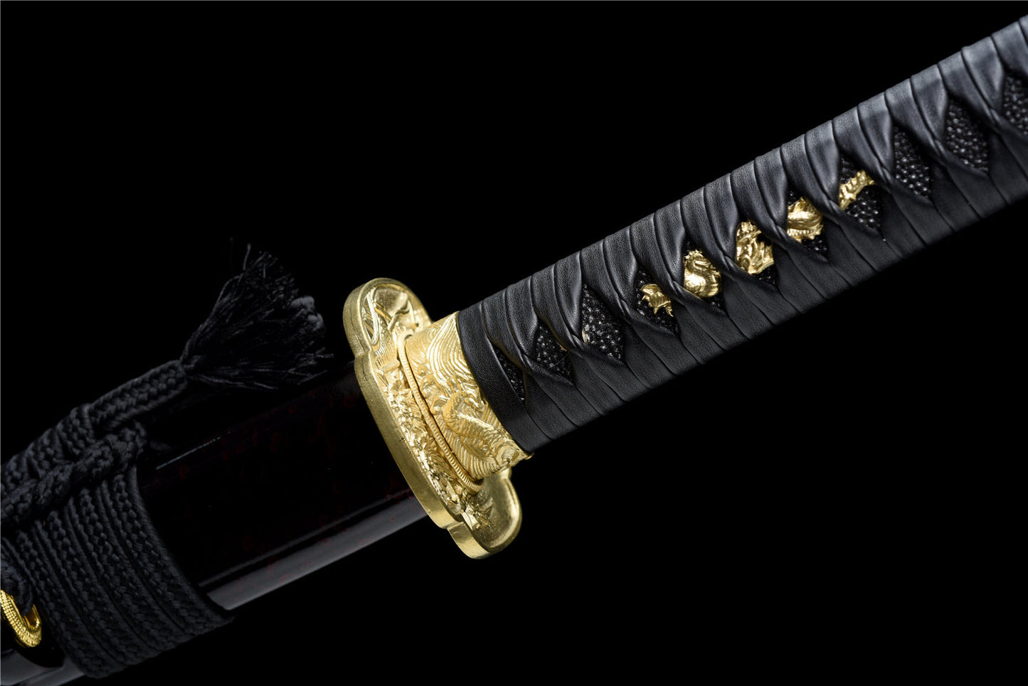 Hand-Forged Classic Red Katana with Leather Ito & Brass Tsuba