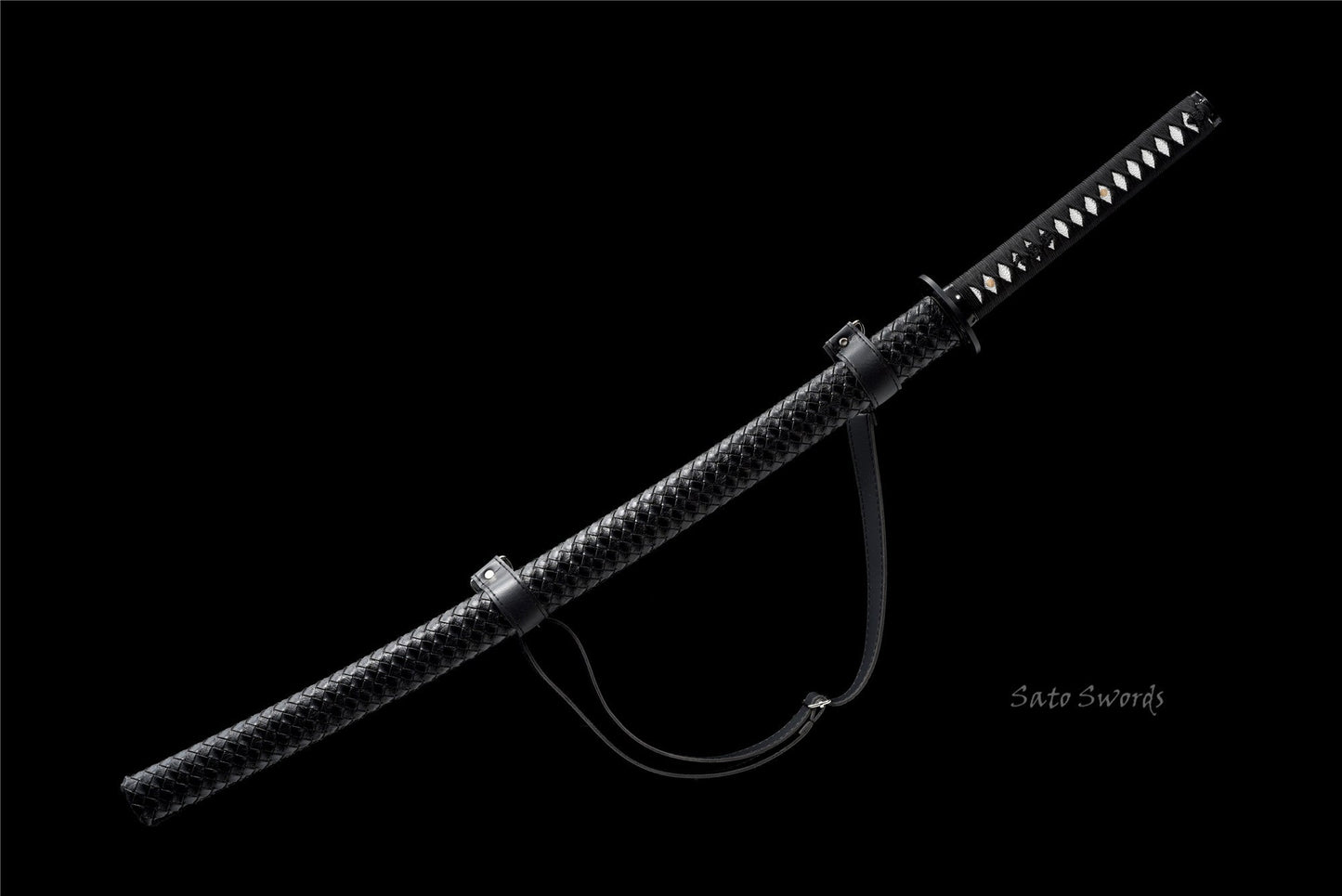 Hand-Forged Black Katana with Leather-Strap Scabbard