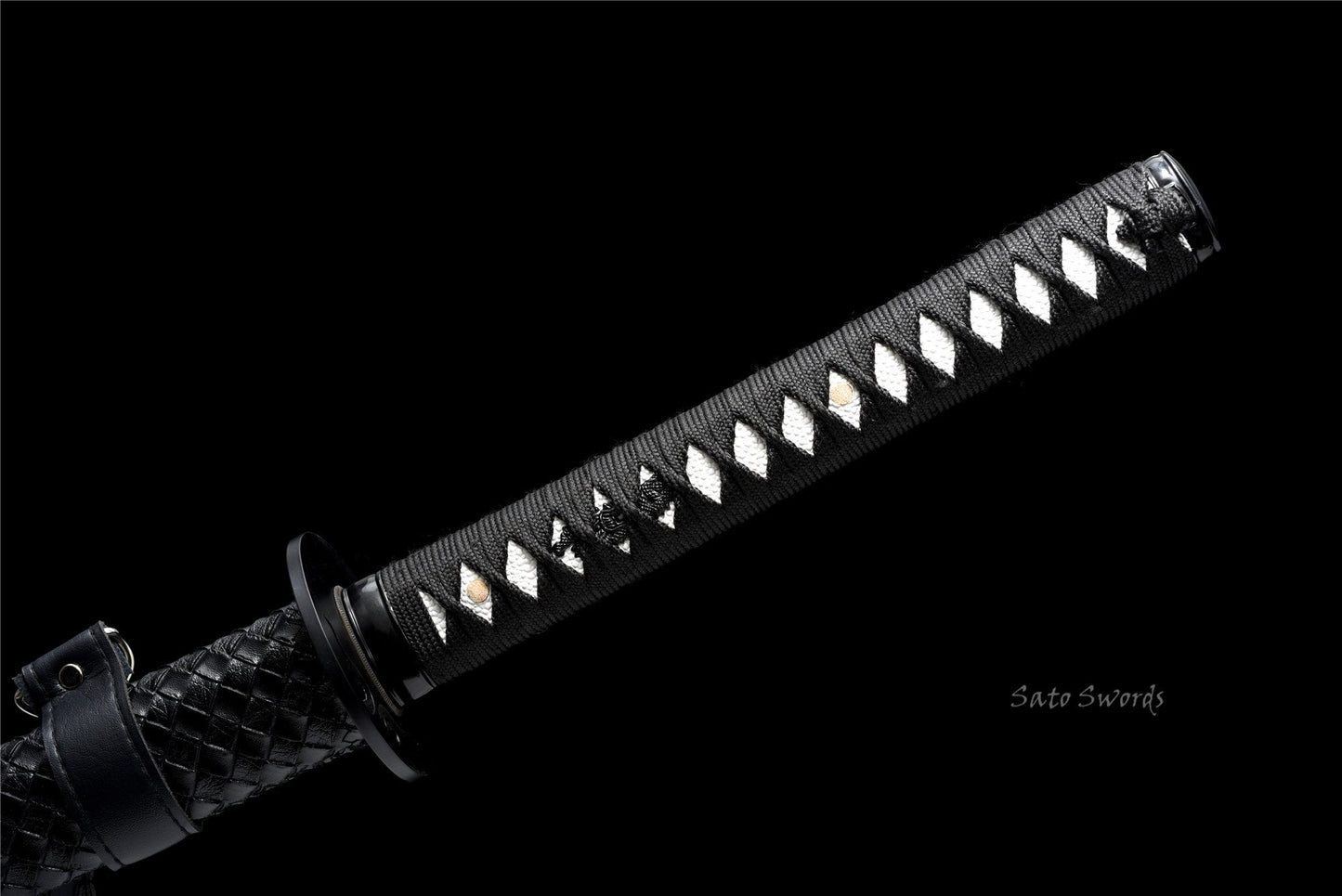 Hand-Forged Black Katana with Leather-Strap Scabbard